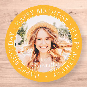 Happy Birthday Modern Simple Custom Photo Classic Round Sticker