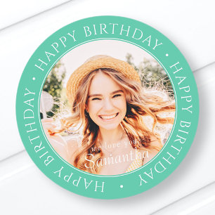 Happy Birthday Modern Simple Custom Photo Classic Round Sticker