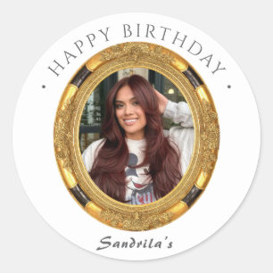 Happy Birthday Modern Simple Custom Photo Classic Round Sticker