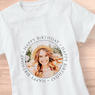 Happy Birthday Modern Simple Custom Photo T-Shirt