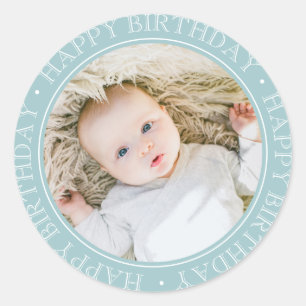 Happy Birthday Modern Simple Elegant Custom Photo  Classic Round Sticker
