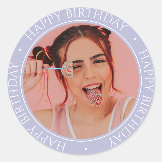 Happy Birthday Modern Simple Elegant Custom Photo  Classic Round Sticker (Front)