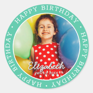 Happy Birthday Modern Simple Preppy Fun Photo Classic Round Sticker