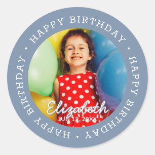 Happy Birthday Modern Simple Preppy Fun Photo Classic Round Sticker