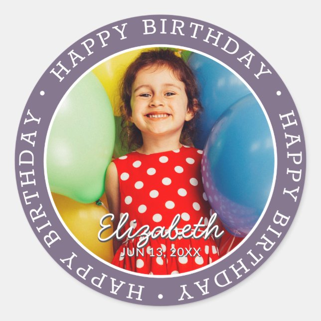 Happy Birthday Modern Simple Preppy Fun Photo Classic Round Sticker (Front)