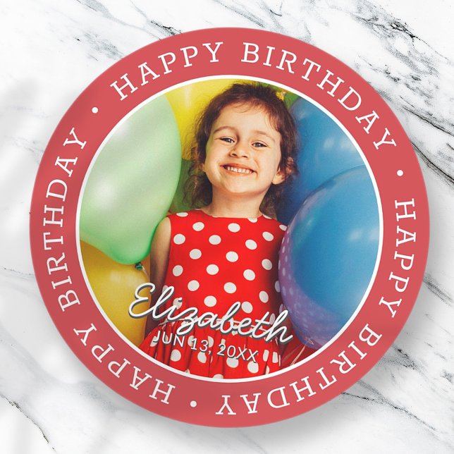 Happy Birthday Modern Simple Preppy Fun Photo Classic Round Sticker (Creator Uploaded)