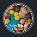 Happy Birthday Modern Simple Star Photo 10 Cm Round Badge<br><div class="desc">This simple and modern design is composed of serif typography and add a custom photo.</div>