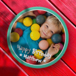 Happy Birthday Modern Simple Star Photo 10 Cm Round Badge<br><div class="desc">This simple and modern design is composed of serif typography and add a custom photo.</div>