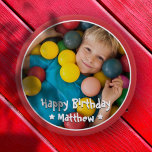 Happy Birthday Modern Simple Star Photo 10 Cm Round Badge<br><div class="desc">This simple and modern design is composed of serif typography and add a custom photo.</div>