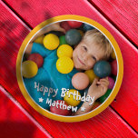 Happy Birthday Modern Simple Star Photo 10 Cm Round Badge<br><div class="desc">This simple and modern design is composed of serif typography and add a custom photo.</div>