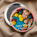 Happy Birthday Modern Simple Star Photo 10 Cm Round Badge<br><div class="desc">This simple and modern design is composed of serif typography and add a custom photo.</div>