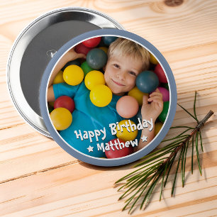 Happy Birthday Modern Simple Star Photo 10 Cm Round Badge