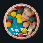 Happy Birthday Modern Simple Star Photo 10 Cm Round Badge<br><div class="desc">This simple and modern design is composed of serif typography and add a custom photo.</div>