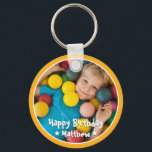 Happy Birthday Modern Simple Star Photo Key Ring<br><div class="desc">This simple and modern design is composed of serif typography and add a custom photo.</div>
