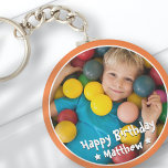 Happy Birthday Modern Simple Star Photo Key Ring<br><div class="desc">This simple and modern design is composed of serif typography and add a custom photo.</div>