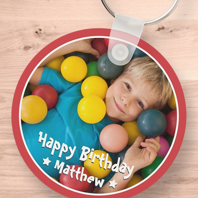 Happy Birthday Modern Simple Star Photo Key Ring (Creator Uploaded)
