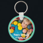 Happy Birthday Modern Simple Star Photo Key Ring<br><div class="desc">This simple and modern design is composed of serif typography and add a custom photo.</div>