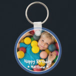 Happy Birthday Modern Simple Star Photo Key Ring<br><div class="desc">This simple and modern design is composed of serif typography and add a custom photo.</div>