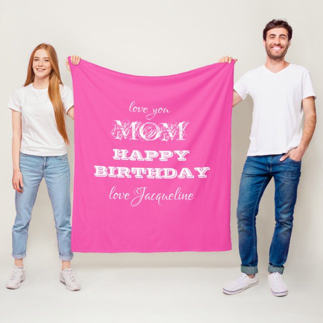  Happy Birthday MOM Chic Script Girly Elegant Pink Fleece Blanket (In Situ)