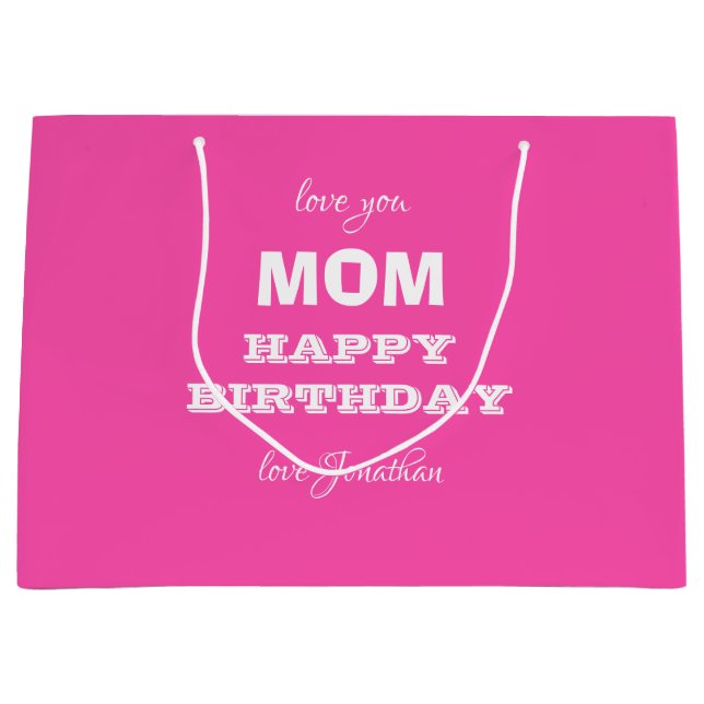 Happy Birthday MOM Elegant Script Name Modern  Large Gift Bag (Front)
