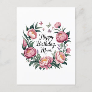 Happy Birthday Mom Floral Design Postcard