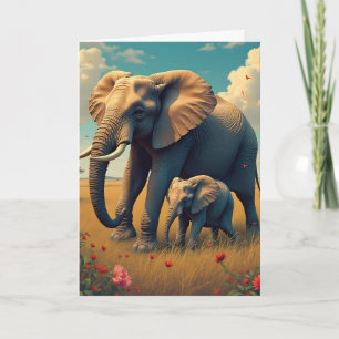 Happy Birthday Mom   Mama and Baby Elephant Card