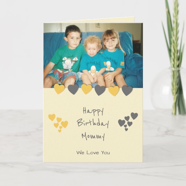 Happy Birthday Mommy orange gray photo Card (Front)