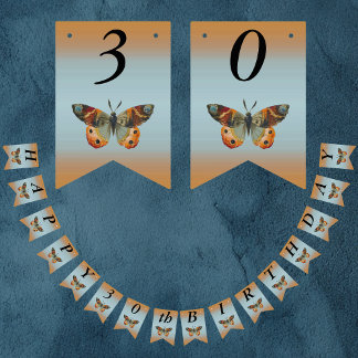 Happy Birthday Monarch Butterfly Blues Oranges Bunting