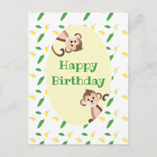 Happy Birthday Monkey Tropical Leaf Banana Peels Postcard