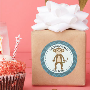 Happy Birthday Monkey Zoo Animals Classic Round Sticker