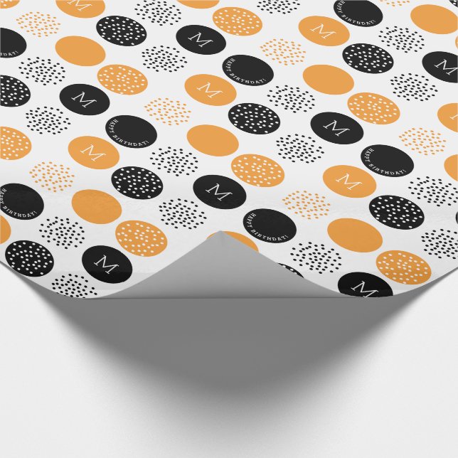 Happy Birthday Monogram Circles Orange Dots Wrap Wrapping Paper (Corner)