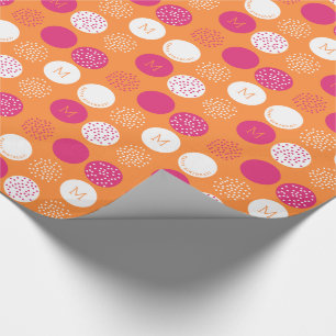 Happy Birthday Monogram Pink Orange Wrap Wrapping Paper