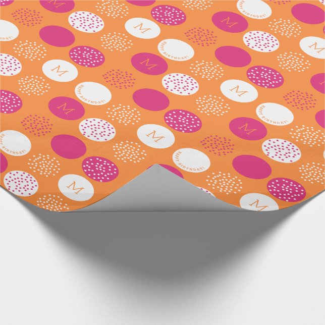 Happy Birthday Monogram Pink Orange Wrap Wrapping Paper (Corner)