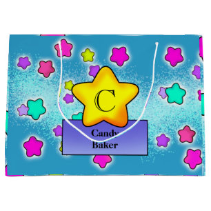 Happy Birthday Monogram with Pretty Pastel Stars Large Gift Bag
