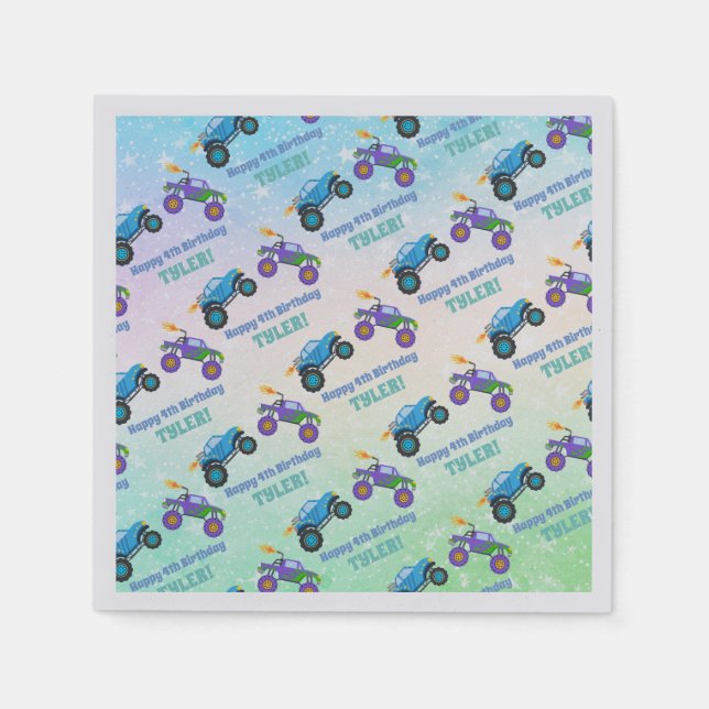 Happy Birthday, Monster Trucks, DIY Name & Age, Napkin (Front)