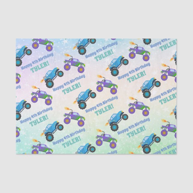 Happy Birthday, Monster Trucks, DIY Name & Age, Tissue Paper (Front)
