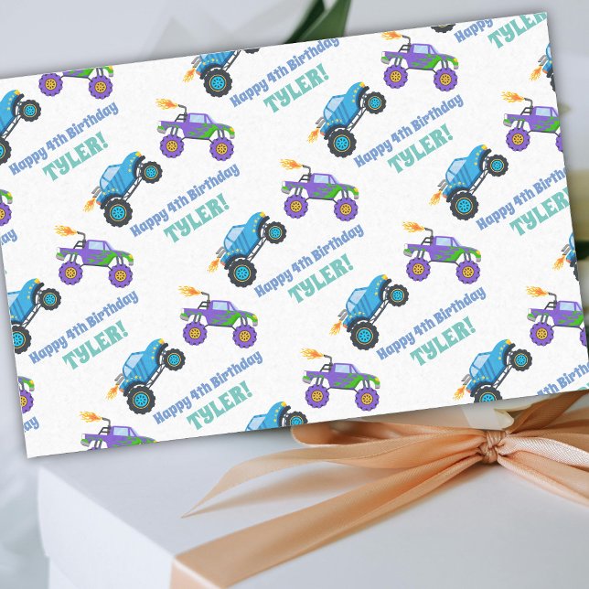 Happy Birthday, Monster Trucks, DIY Name/Age White Tissue Paper (Creator Uploaded)