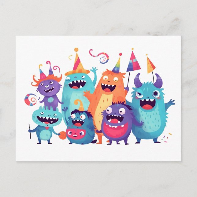 Happy Birthday. Monsterparty mit Monstern Postcard (Front)