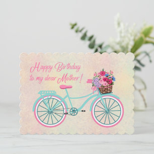 Happy Birthday Mother Basket of Flowers Bicycle