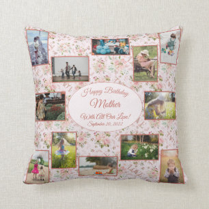 Happy Birthday Mother Family Photo Collage Cushion