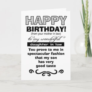 Happy birthday  mother in law to daughter in law card