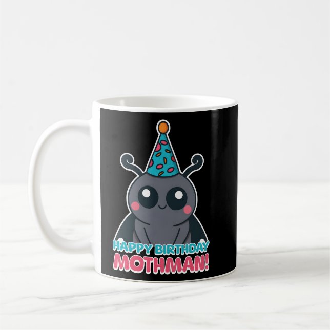 Happy Birthday Mothman! Cute Mothman Cartoon Coffee Mug (Left)
