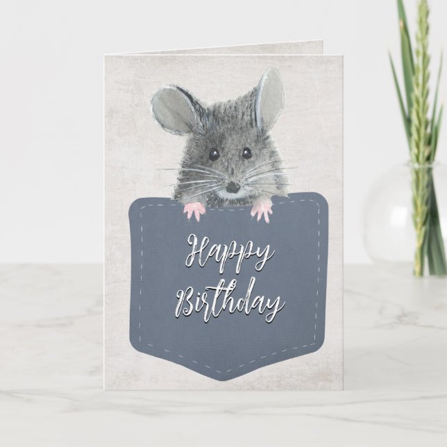 Happy Birthday Mouse In Pocket  Card (Front)