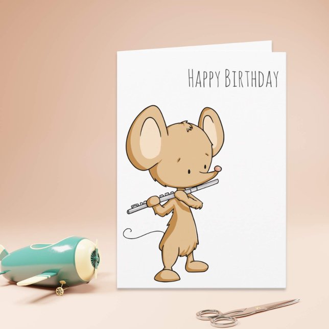 Happy Birthday Mouse Playing the Flute Musician Card (Creator Uploaded)