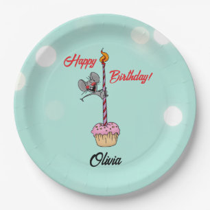 Happy Birthday Mouse with Cupcake and Candle Paper Plate