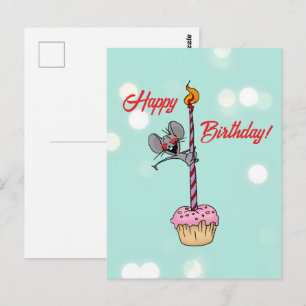 Happy Birthday Mouse with Cupcake and Candle Postcard