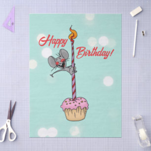 Happy Birthday Mouse with Cupcake and Candle Tissue Paper