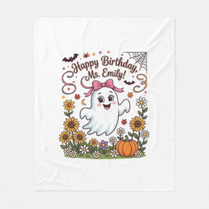 Happy Birthday Ms Emily Halloween Ghost Pumpkin Su Fleece Blanket