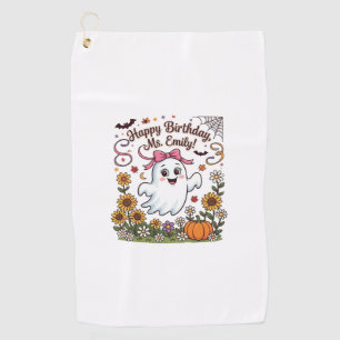 Happy Birthday Ms Emily Halloween Ghost Pumpkin Su Golf Towel