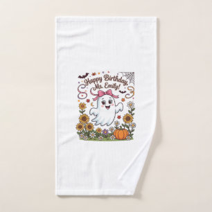 Happy Birthday Ms Emily Halloween Ghost Pumpkin Su Hand Towel